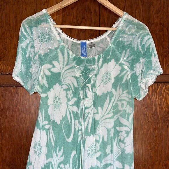 Island Beach Vintage Floral Maxi Asymmetrical Slip Dress Cover-Up Women's S/M - Picture 3 of 11